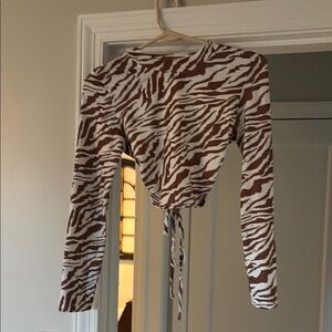 SHEIN Brown and White Zebra Print Crop Top